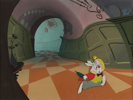 Lot #926 White Rabbit production cel and production background from Alice in Wonderland: 