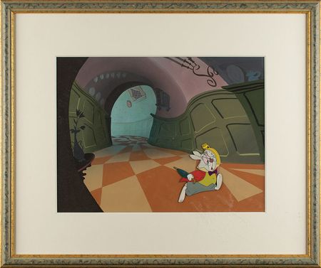 Lot #926 White Rabbit production cel and production background from Alice in Wonderland: 