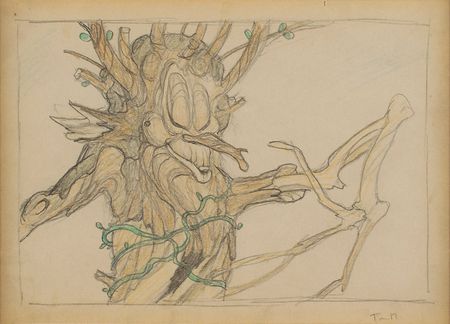 Lot #883 Gustaf Tenggren concept drawing of a tree from Snow White and the Seven Dwarfs Concept Drawing - Image 2