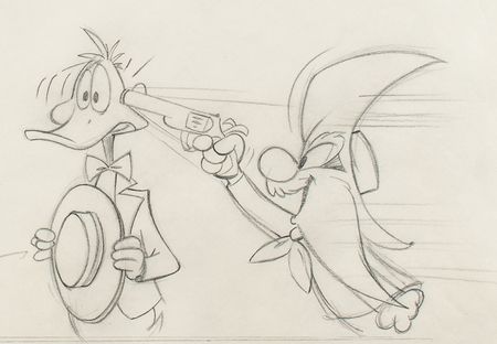 Lot #1095 Daffy Duck and Yosemite Sam production drawing signed by Friz Freleng Production Drawing - Image 2