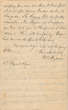 Lot #433 William Cullen Bryant: Bryant on gold mining?