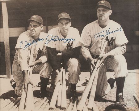 Lot #840 NY Yankees: DiMaggio, Keller, and Henrich Signed Photograph - Image 1