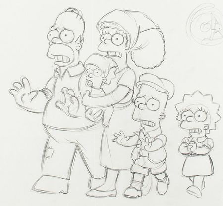 Lot #1138 Homer, Marge, Maggie, Lisa, and Bart production drawing from Simpsons Production Drawing - Image 2