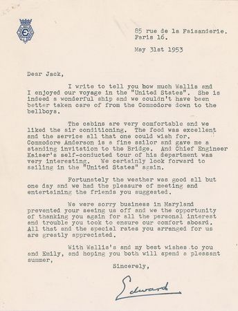 Lot #195 Duke and Duchess of Windsor Letters - Image 1