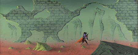 Lot #948 Eyvind Earle concept painting from Sleeping Beauty: The trial of Prince Phillip in Sleeping Beauty - Image 1