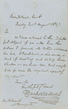 Lot #416. Charles Dickens Handwritten Letter Signed