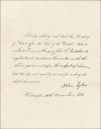 Lot #16 John Tyler: Tyler authorizes “Full Power”
