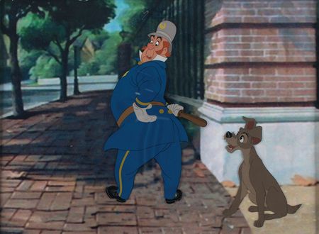 Lot #942 Tramp and Policeman production cel from Lady and the Tramp Production Cel - Image 1
