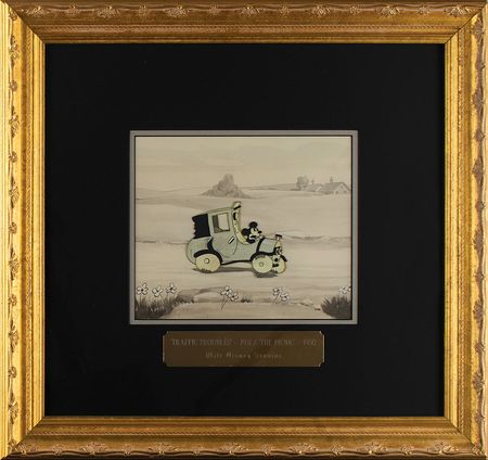 Lot #862 Mickey Mouse production cel from Traffic Troubles, with production background from The Picnic: Rare production set-up created with elements from two early Mickey shorts - Image 2