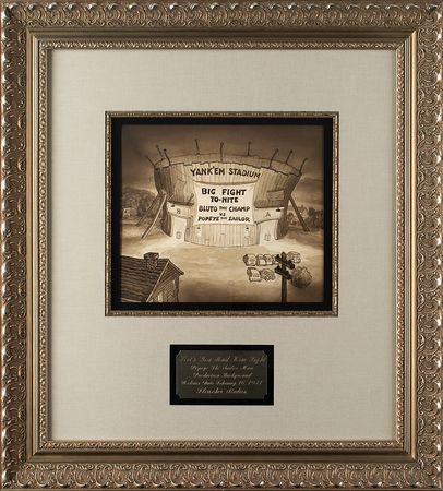 Lot #855 Yank'em Stadium production background from the Popeye cartoon Let's You and Him Fight: Detailed hand-painted background from the Popeye-Bluto boxing short Let's You and Him Fight - Image 2