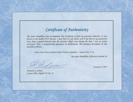 Lot #2262 Ed Gibson's Apollo 17 Flown Robbins Medal - Image 3