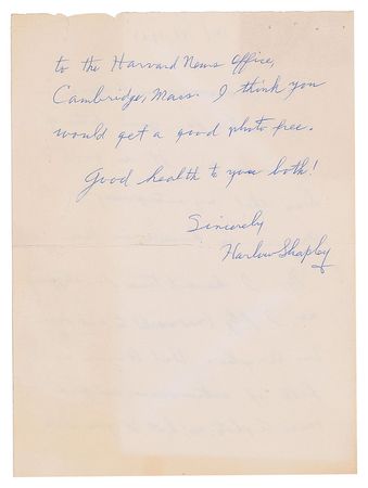 Lot #2057 Harlow Shapley Autograph Letters Signed (3) - Image 2