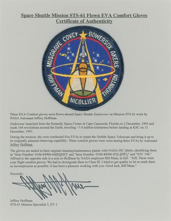 Lot #2291 Jeff Hoffman's STS-61 Flown Comfort Gloves - Image 2
