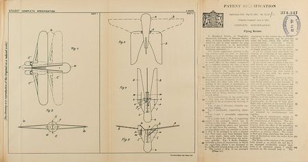 Lot #2085 Reinhold Tiling Flying Rocket Patent Lithograph and Specification Document - Image 1