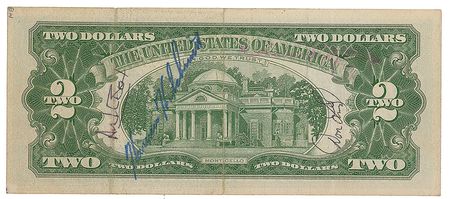 Lot #2263  Apollo Astronauts Signed Two-Dollar Bill - Image 2