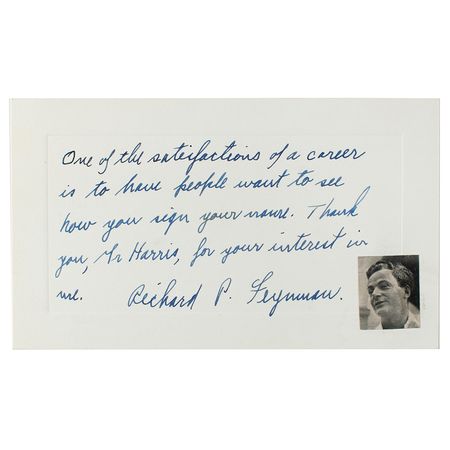 Lot #2022 Richard Feynman Autograph Note Signed