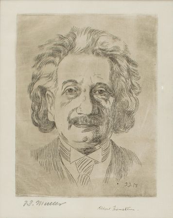 Lot #2008 Albert Einstein Signed Etching - Image 1