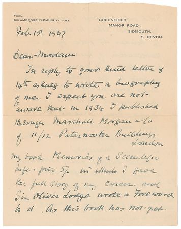 Lot #2048 Ambrose Fleming Autograph Letter Signed - Image 1