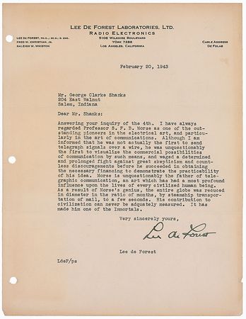 Lot #2016 Lee de Forest Typed Letter Signed