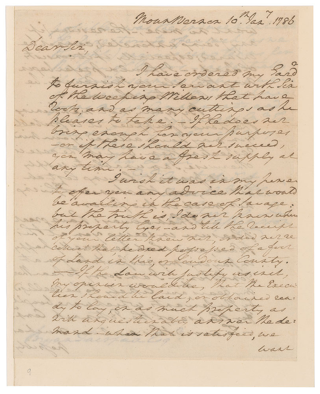 Lot 1 George Washington: Washington faces his first postwar challenge in renting slaves to open the Potomac, after providing ?for the hire of Negros, ineffectually it should seem, as I believe we have got none yet?