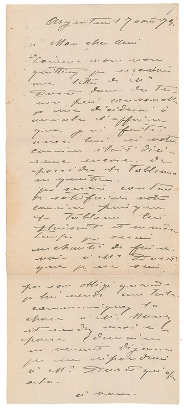 Lot 563 Claude Monet: Letter from Monet, penned at the dawn of Impressionism