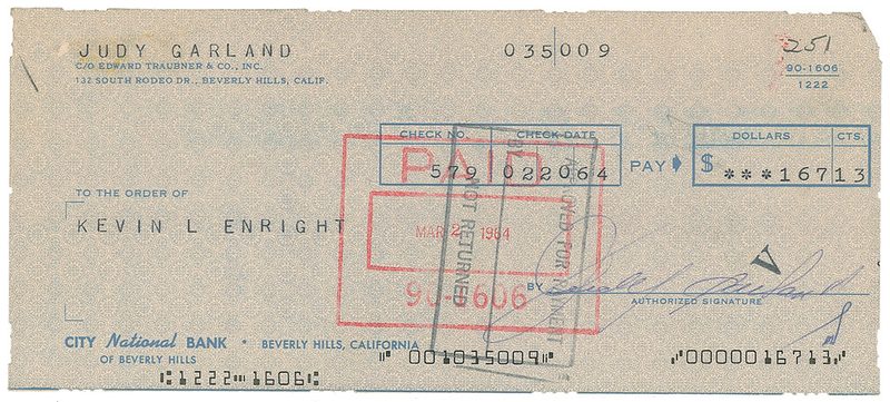 Lot 1068 Judy Garland Check