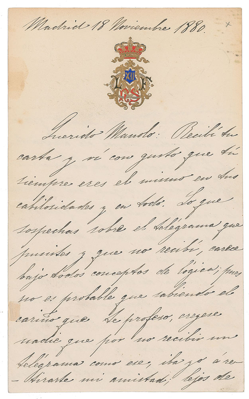 Lot 201 King Alfonso XII Handwritten Letter Signed