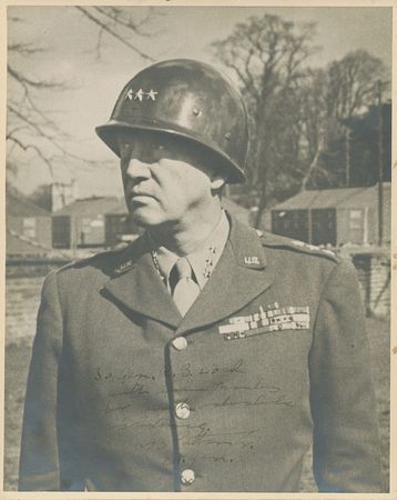 Lot #392 George S. Patton: Superb portrait of the General, presented to the man who equipped the 3rd and 7th Armies - Image 1