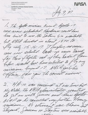 Lot #497 Chris Kraft: On missions that 'would have been'?