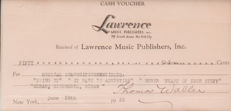 Lot #950 Fats Waller Signed Document - Image 2
