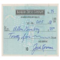 Lot #665 Jack Kerouac and Allen Ginsberg: Beat Generation royalty?a check from Kerouac to Ginsberg - Image 1