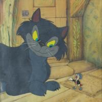 Lot #619 Jiminy Cricket and Lucifer production cel from Walt Disney's Disneyland Production Cel - Image 1