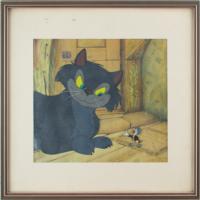 Lot #619 Jiminy Cricket and Lucifer production cel from Walt Disney's Disneyland Production Cel - Image 2