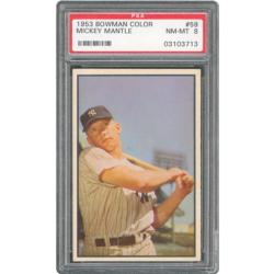 Lot #4004  1953 Bowman Color #59 Mickey Mantle - PSA NM-MT 8 - Image 1