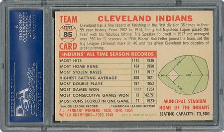 Lot #4237  1956 Topps #85 Indians Team (Dated) - PSA MINT 9 - three Higher! - Image 2