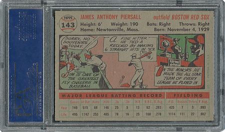 Lot #4240  1956 Topps #143 Jim Piersall - PSA MINT 9 - None Higher! - Image 2