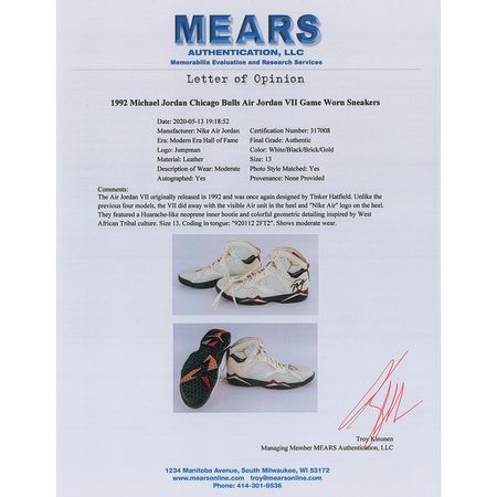 Lot #4173 Michael Jordan Game-Worn Nike Air Jordan VII Sneakers - Image 2