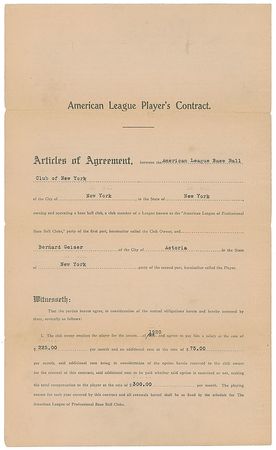 Lot #4062 Ban Johnson and Jacob Ruppert Signed Contract - Image 2