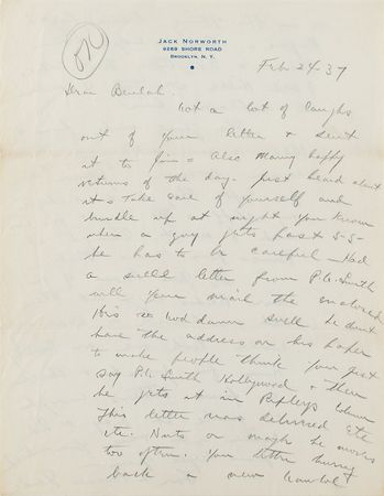 Lot #4082 Jack Norworth Autograph Letter Signed - Image 1