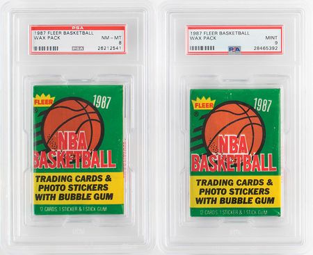 Lot #4166  1987 Fleer Basketball Wax Packs (2) PSA NM-MT 8 and MINT 9 - Image 1