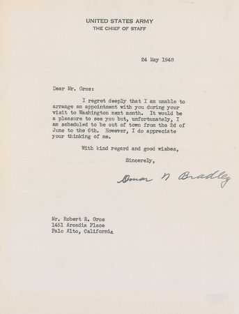 Lot #506 Omar Bradley Typed Letter Signed - Image 1