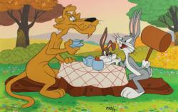 Lot #626 Bugs Bunny, Shorty, and Pete Puma master background set-up and drawing entitled How Many Lumps Production Drawing and Master Background - Image 2