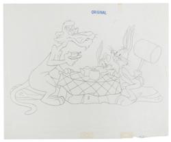 Lot #626 Bugs Bunny, Shorty, and Pete Puma master background set-up and drawing entitled How Many Lumps Production Drawing and Master Background - Image 3