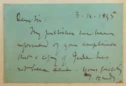 Lot #641 Thomas Hardy: Hardy acknowledges that his controversial last novel, Jude the Obscure, has not been sent to a book critic - Image 2