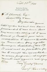 Lot #15 Benjamin Harrison: Declining an invitation to speak on 