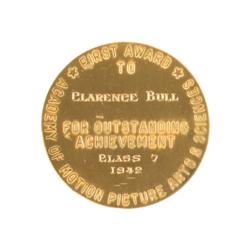 Lot #891 Clarence Sinclair Bull: 1942 Academy Award still photography medal presented to Clarence Sinclair Bull - Image 2