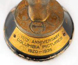 Lot #894 Columbia Pictures: Mini Oscar statuette produced by Columbia to commemorate their 1935 Academy Award success - Image 5