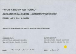 Lot #884 Alexander McQueen: 'What a Merry-Go-Round' Invitation Invitation - Image 1