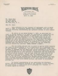 Lot #1231 James Dean: Warner Bros. contract for Dean's most celebrated films: Rebel Without a Cause and Giant - Image 1