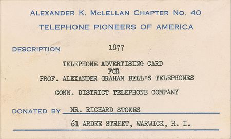 Lot #239 Alexander Graham Bell: Rare 1877 trade card for the Bell Telephone Company - Image 2